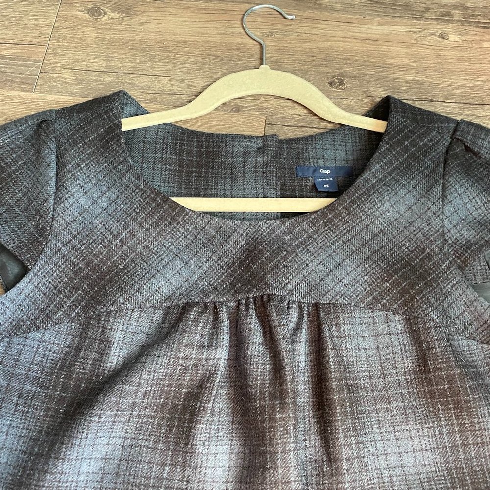 Gap Wool Plaid Dark Grey Shift Dress